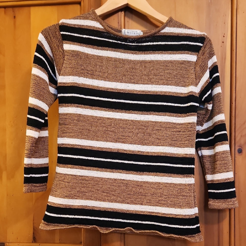 Jennifer Moore Brown, Black, and White Striped Sweater